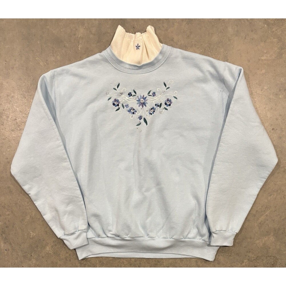 VTG Top Stitch By Morning Sun Granny Double Collar Embroidered Sweatshirt 1X